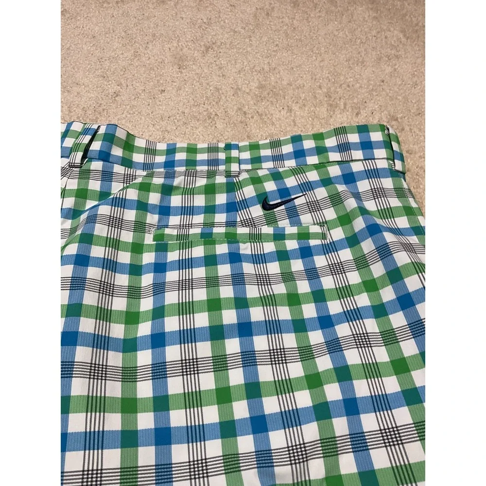 Nike Dri Fit Golf Shorts 42 Mens Blue Green Plaid Performance Stretch Lightweigh